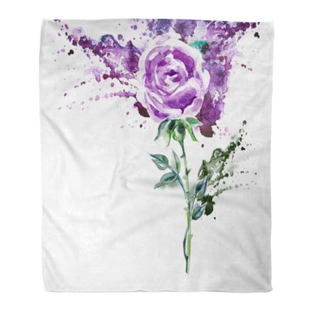 SIDONKU Throw Blanket Warm Cozy Print Flannel Watercolor Flower Hand Purple Rose Colorful Water Comfortable Soft for Bed Sofa and Couch 50x60 Inches