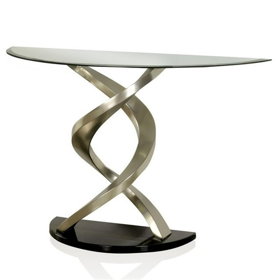 Furniture of America Crook Glass Top Console Table in Silver Satin Plated
