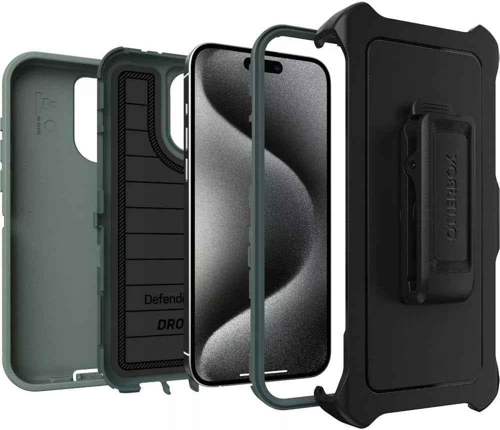 OtterBox iPhone 15 Pro Max (Only) - Defender Series Pro Case - Forest Ranger (Green) - Screenless - Rugged & Durable - with Port Protection - Holster Clip Includes