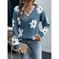 thumbnail image 5 of Female Oversized V Neck Fuzzy Sweaters Casual Loose Long Sleeve Chunky Knit Pullover Jumper Tops Aqua Blue XL, 5 of 8