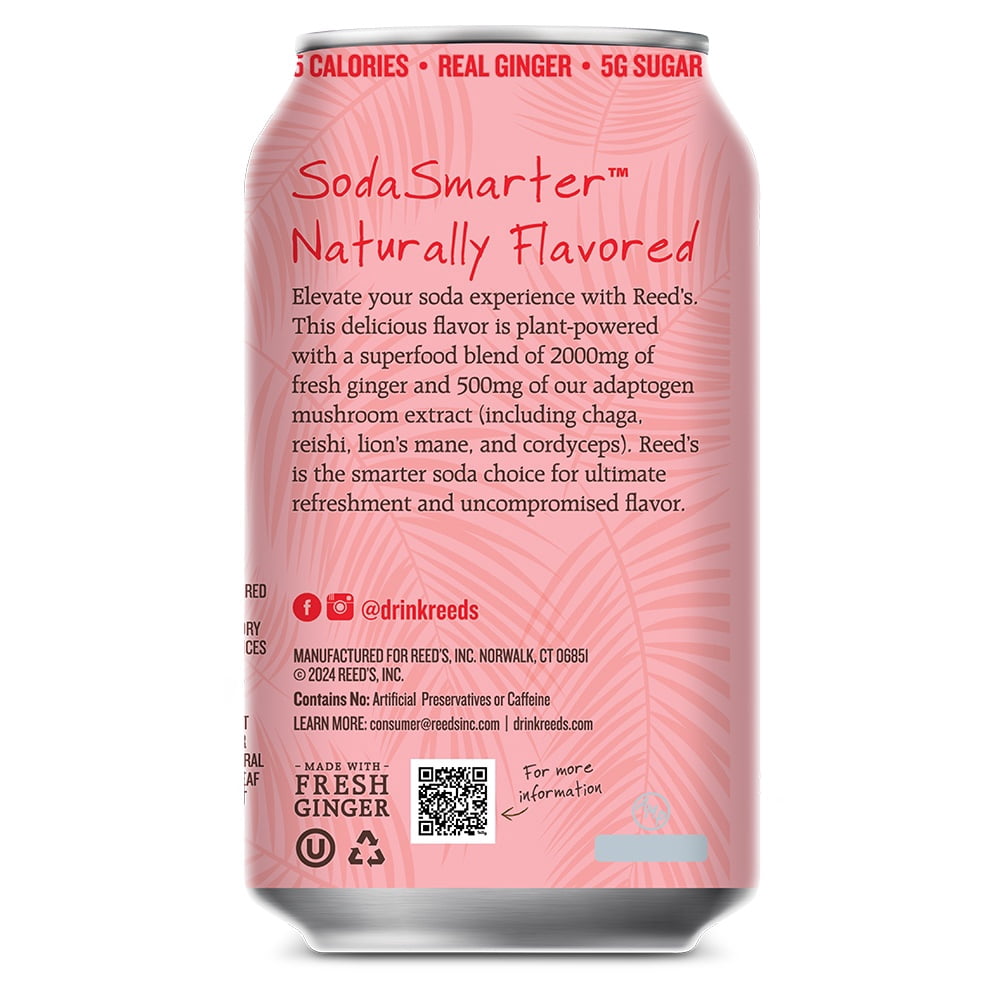 Reed's Strawberry Vanilla Functional Soda, 12 fl oz, single can