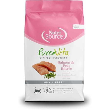 NutriSource Pure Vita Grain Free Cat Food, Salmon and Peas, 12LB