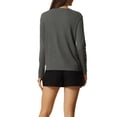 thumbnail image 3 of INSPIRAR CHIC Ropa de dormir para mujeres, camiseta de cuello en V, de canalé, para estar en casa, de manga larga, color gris, 3 of 6