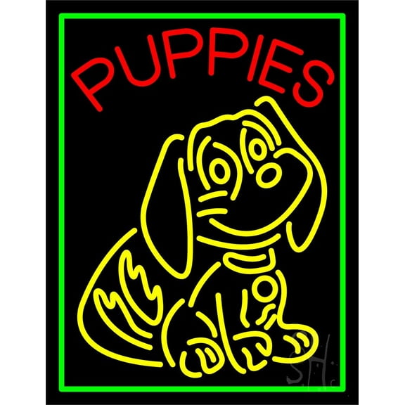Puppies Logo LED Neon Sign 31" Tall x 24" Wide - inches Black Square Cut Acrylic Backing, with Dimmer - Premium built indoor Sign for Club, Home décor, Event, Workshop, Storefront.