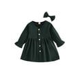 thumbnail image 1 of FOCUSNORM Tenues d'Automne 2 Pcs pour Filles Tout-Petits, Robe à Boutons Col en V + Nœud pour Cheveux, 1 of 9