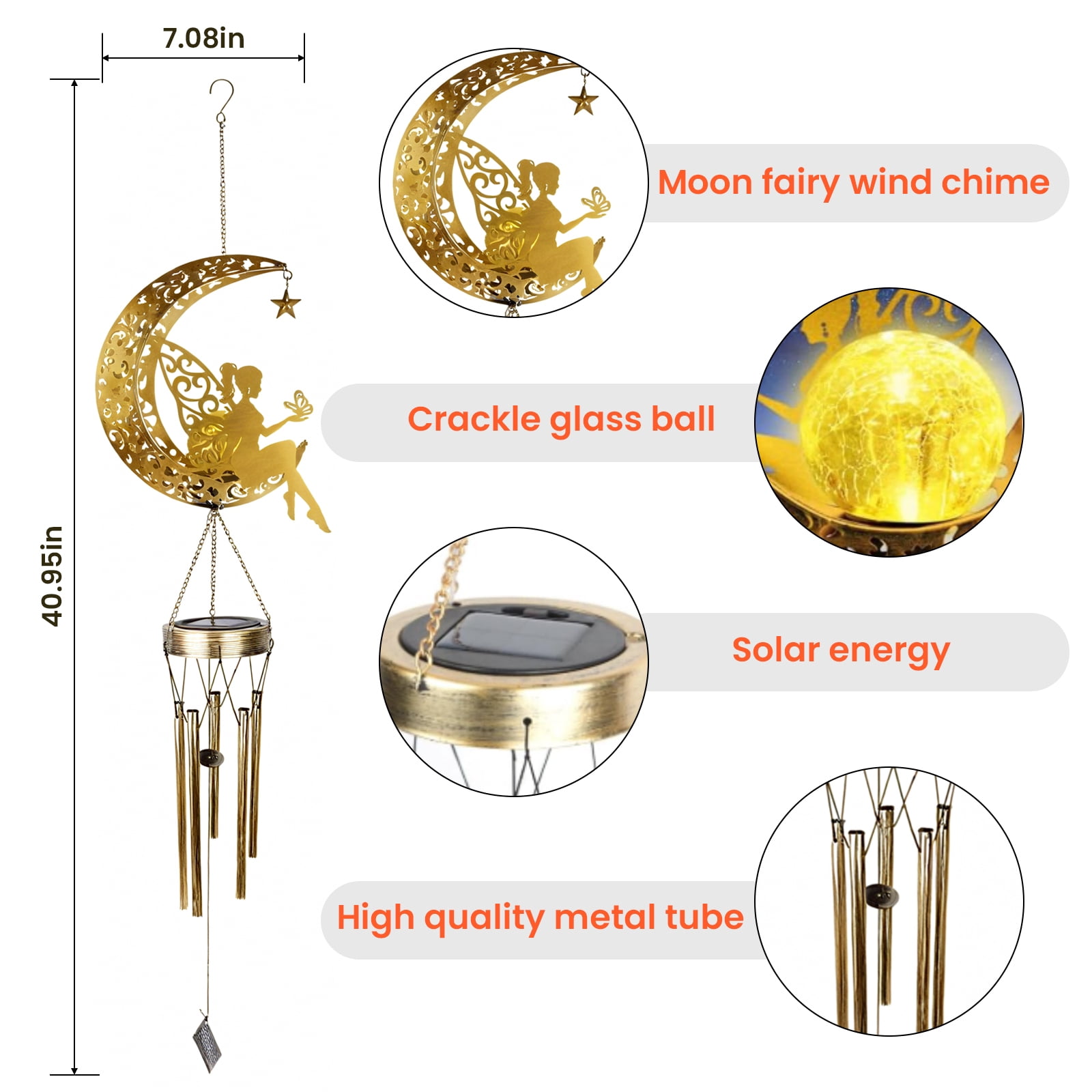 Solar Lights Wind Chimes, LED Moon Flower Fairy Light for Outdoor Garden Patio Decor & Gifts for Women