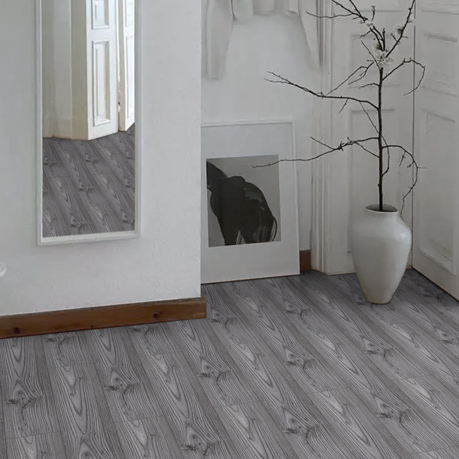 Lxcreat Gray Peel and Stick Floor Tile Vinyl Flooring 35-in x 6-in Gray Wood Grain Self Adhesive and Waterproof for Transfer Bathroom, Kitchen, Living Room, Bedroom 10Pcs