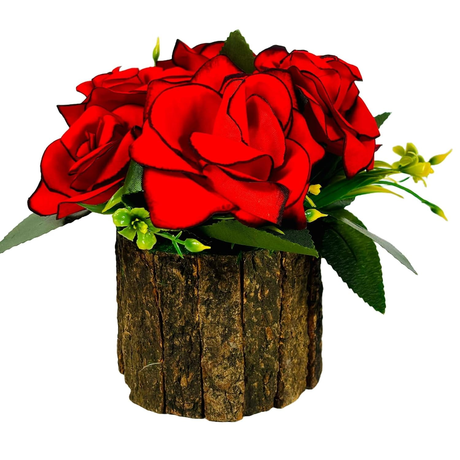 Small Artificial Silk Plants Décor For Home Office Desk Red Velvet Rose | Potted Plants Indoor For Bedroom Living Room Bathroom Shelf Farmhouse | Wooden Pot Table Top One Plant