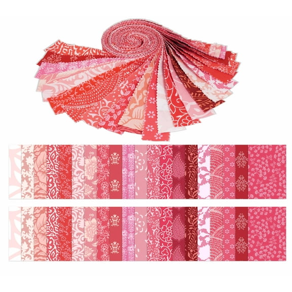 Soimoi 40Pcs Asian Block Print Precut Fabrics Strips Roll Up 1.5x42inches Cotton Jelly Rolls For Quilting - Pink