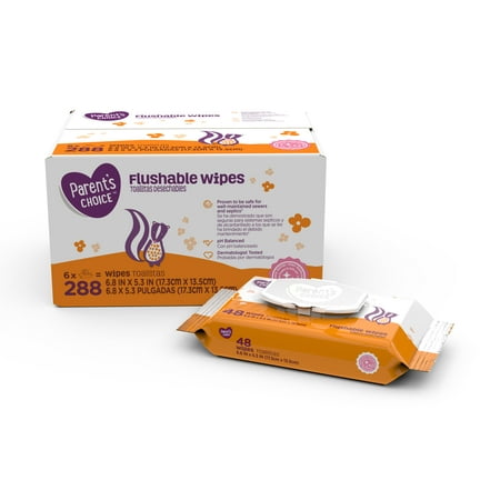 Parent's Choice Flushable Wipes, 6 packs of 48 (288 count)