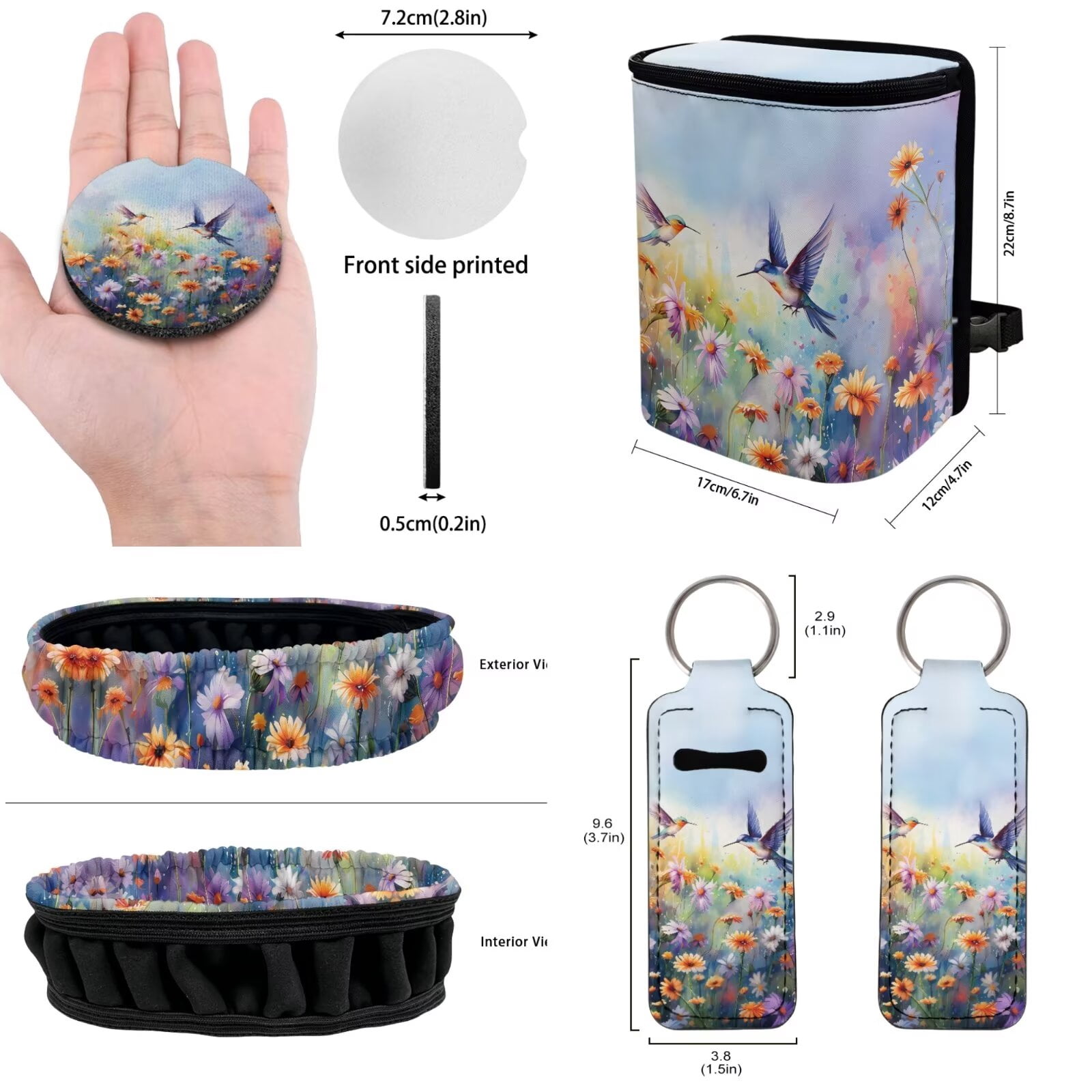 KUIFORTI Car Seat Full Set Covers Hummingbird Car Accessories for Women Front Rear Seat Covers Wrist Strap Cup Mat Seat Belt Cover Accessories for SUV Car