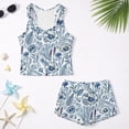 thumbnail image 5 of COEQINE Girls Tankini Swimsuit 2 Piece with Removable Pads for Ages 12-13 Two Piece Bathing Suits for Big Kid Tween Soft Polyester Spandex Crewneck Top with Shorts, Blue White Floral Leaf, 5 of 8