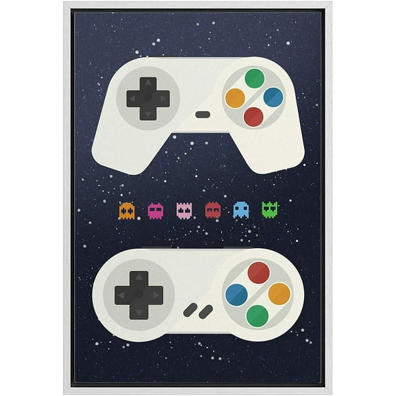 IDEA4WALL Framed Canvas Art Wall Decor Classic Video Game Handheld Controllers with Pacman Icons Pop Culture Media Digital Art Pop Art Comic for Dorm Home Office - 24"x36"