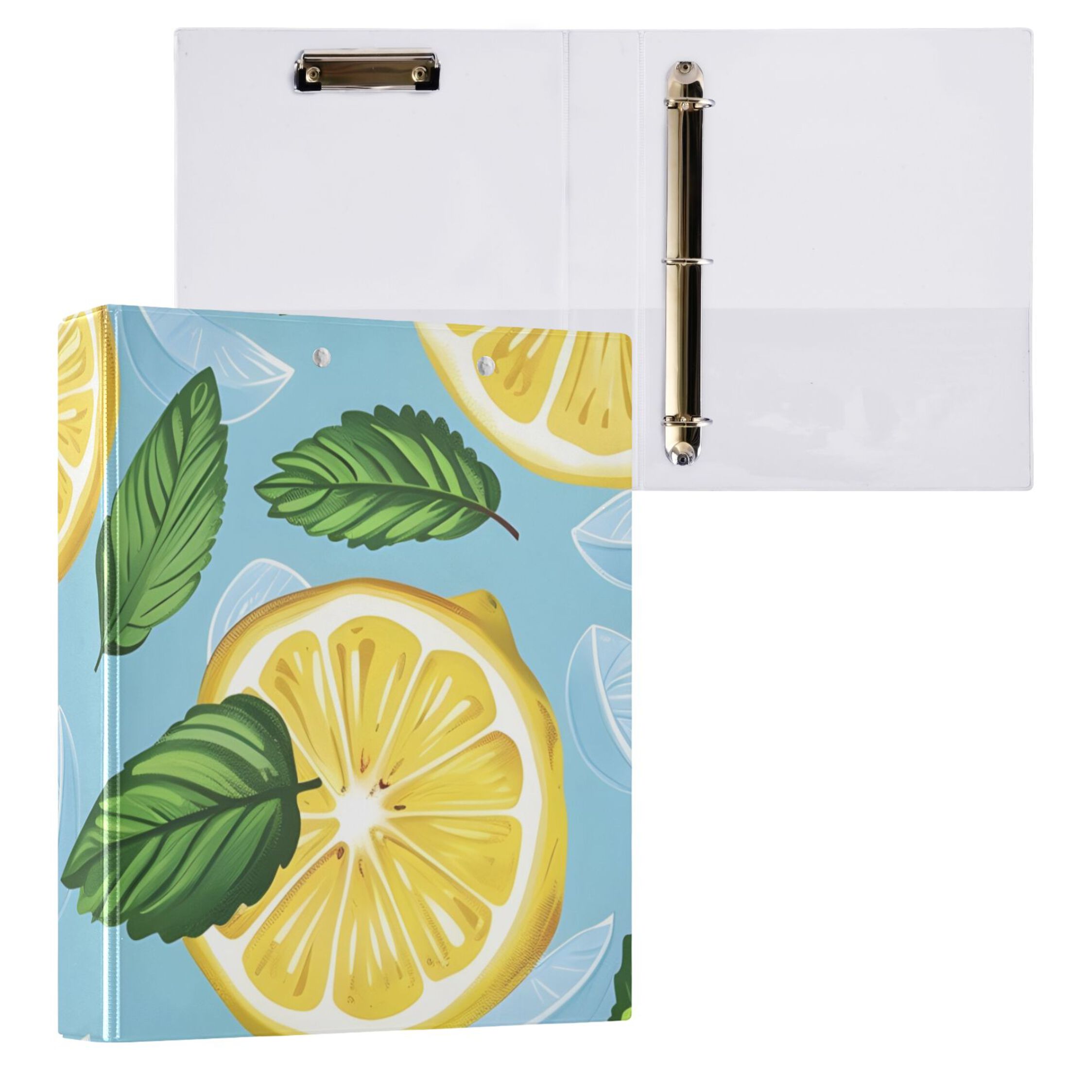 Lemon Mint Leaves 3 Ring Binders 1.5 inch Hardcover File Folders with Interior Pockets A4 Size Organizer for School Office Hospital