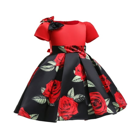 

URMAGIC 3-10 Years Little Girls Short Sleeve Flower Vintage Holiday Princess Dress Kids A Line Wedding Party Evening Formal Pageant Gown