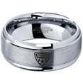 thumbnail image 2 of Tungsten Football Player Band Ring 8mm Men Women Comfort Fit Gray Step Bevel Edge Brushed Polished, 2 of 4