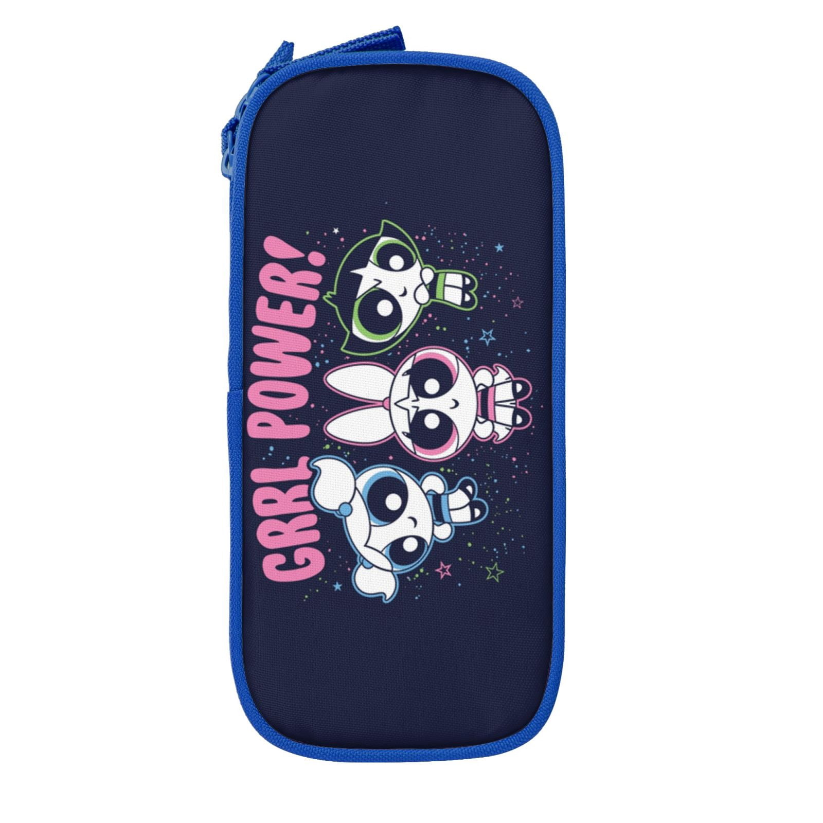 The Powerpuff Gi-rls Pencil Case Large Capacity Pencil Pouch Penbag Office Stationery Organizer Travel Makeup Bag Blue