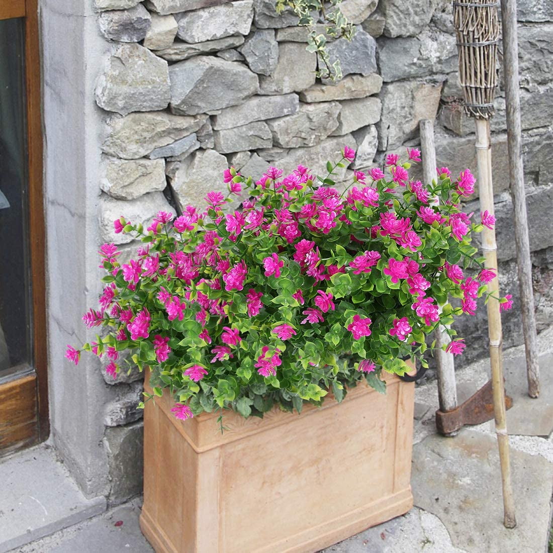 Morttic 8 Bundles Artificial Flowers, Fake Artificial Greenery UV Resistant No Fade Faux Plastic Plants for Wedding Bridle Bouquet Indoor Outdoor Home Garden Kitchen Office Table Vase(Fuchsia)