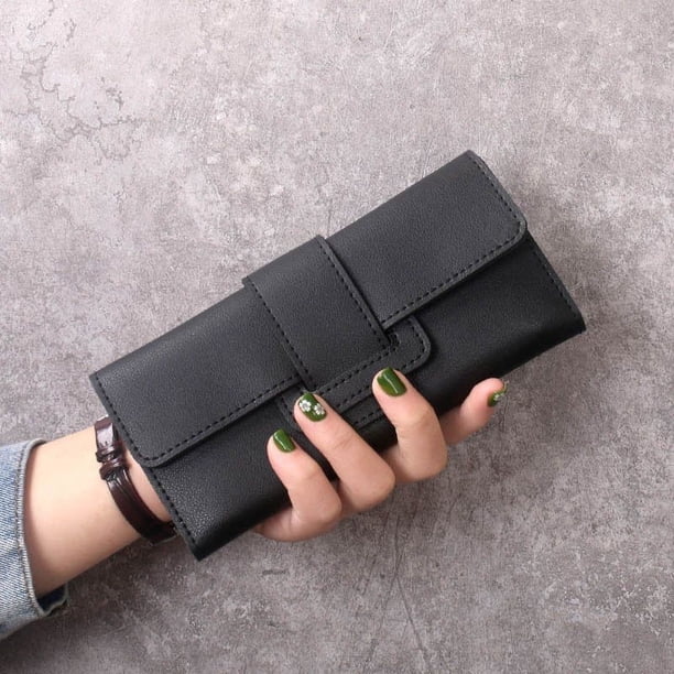 Cartera larga para mujer, cartera triple, cartera multifuncional de piel sintética, cartera sencilla y moderna