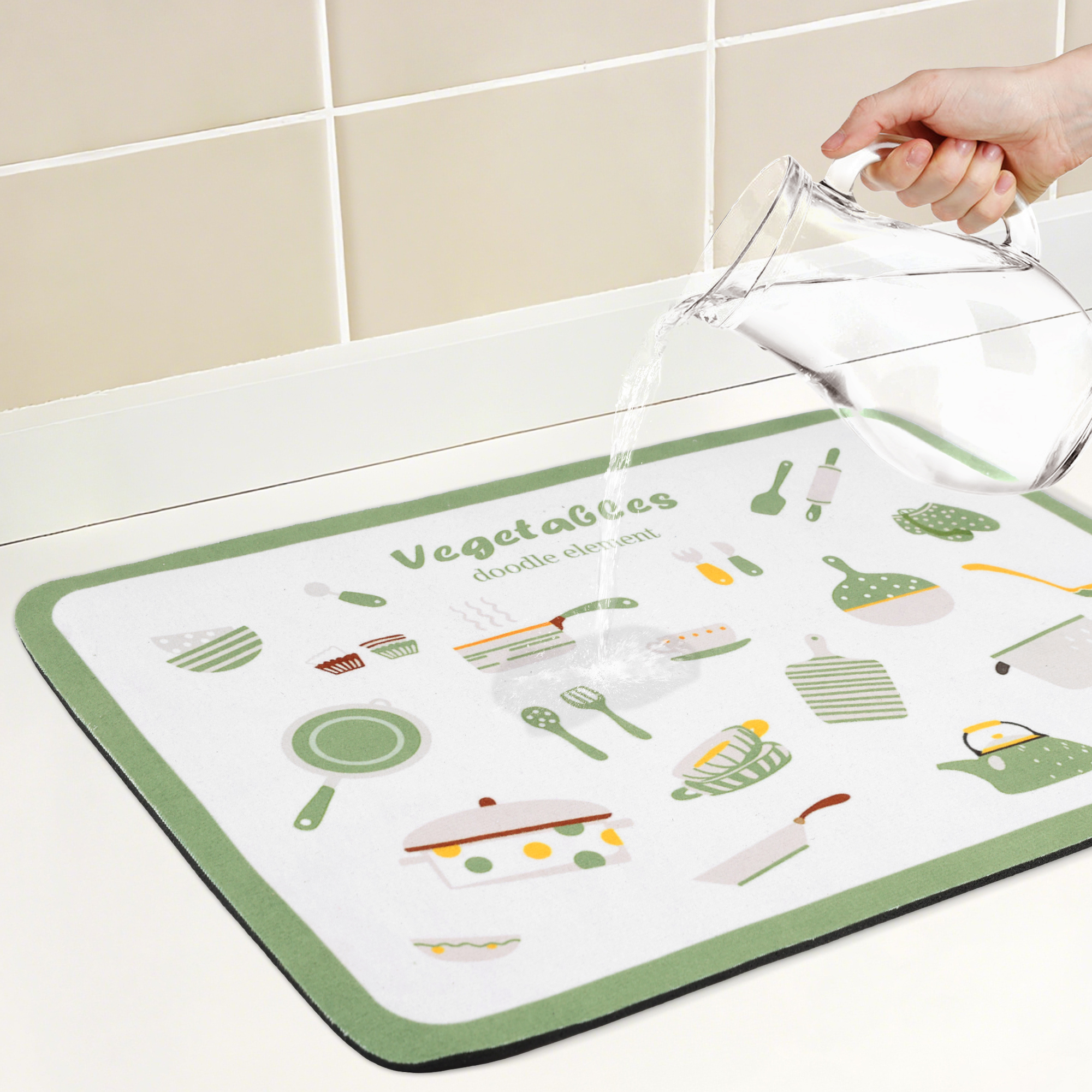 Unique Bargains Diatomaceous Stone Dish Drying Mat for Kitchen Green 19.7*15.7 inch