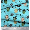 thumbnail image 3 of Soimoi Blue Silk Fabric Bat & Ghost Face Halloween Print Fabric by the Yard 42 Inch Wide, 3 of 3