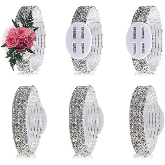 6Pcs Rhinestone Wrist Corsage Bracelets Elastic Wristlet Band Bridal Bridesmaid Stretch Wristband Flowers Holder Accessories for DIY Wedding Decor Prom Ceremony Anniversary Birthday Party for DIY