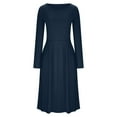 thumbnail image 3 of USSUMA Dresses for Women 2025 Casual Spring Summer Dress Long Sleeve Crew Neck Casual Solid Color Maxi Dress Trendy Dress Fashion Skirts Gym Online Shopping Navy Dress Size-XL, 3 of 5