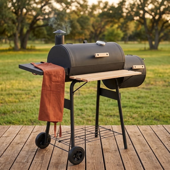 Zateety 48" Steel Portable Backyard Charcoal BBQ Grill and Offset Smoker Combo with Wheels