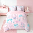 thumbnail image 3 of Manfei Pink Blue Seashell Bow Bedding Comforter Set for Girls Kids, Dreamy Ocean Full Bedding Set, Pink Reversible 7 Pieces, 3 of 6