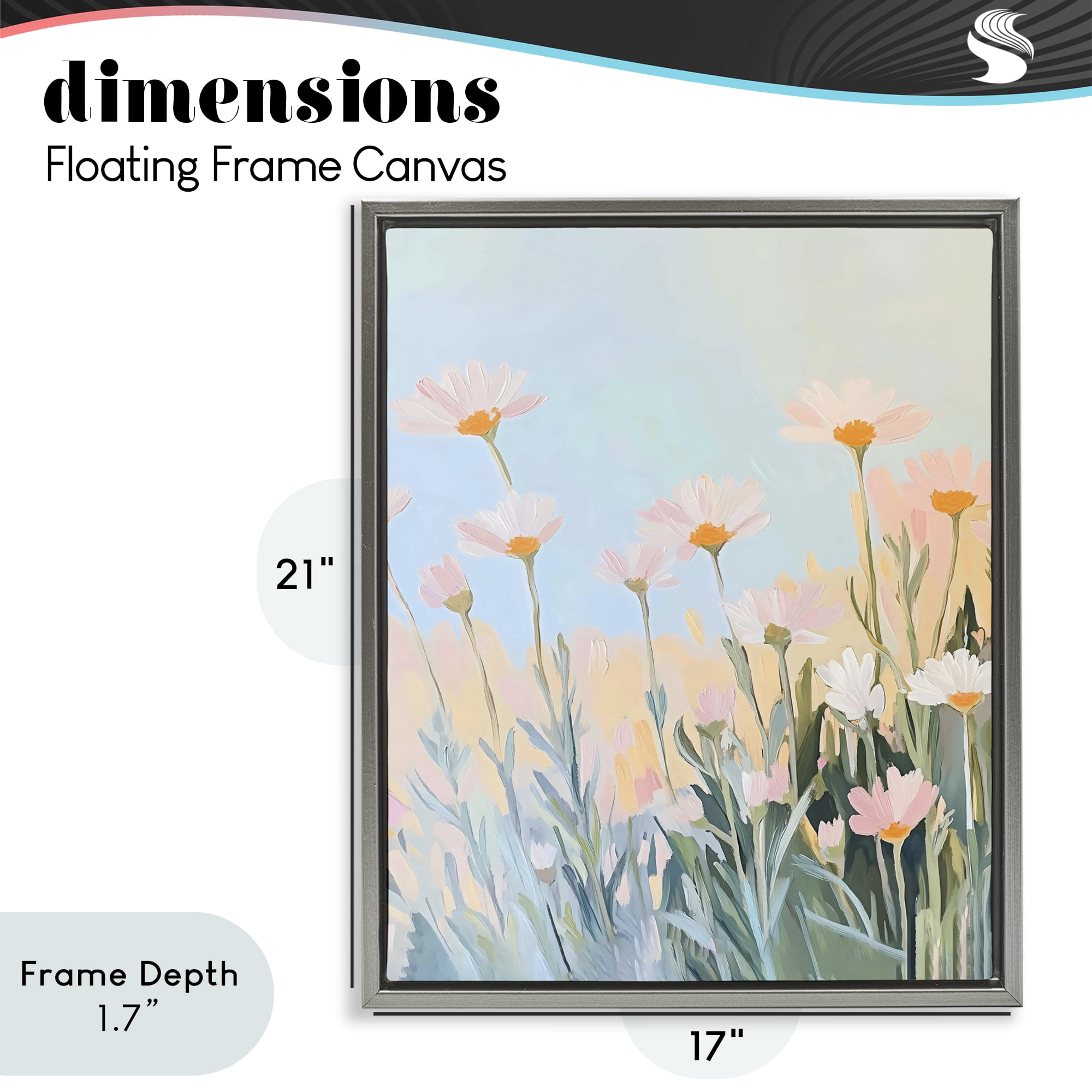 Stupell Industries Pastel Meadow Daisies at Dawn Gray Framed Floater Canvas Wall Art, design by The Prints Vibe