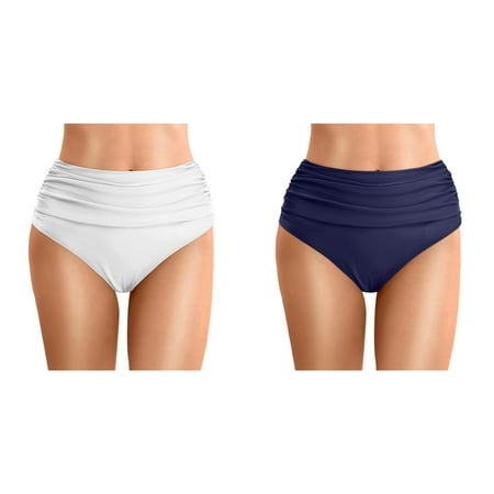 (2-Pack) Kcodviy Women Plus Size High Swimsuit Top Size Small Waist Bikini Bottoms Swim Briefs Beach Shorts Ruched Bottom High Cut Swim Bottom Full Coverage Swimsuit Bottom Sports Yoga Shorts Swimbo