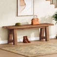 thumbnail image 2 of Finmind 55-inch Solid Wood Entryway Bench, Farmhouse Long Shoe Bench for Entryway, Hallway, Rustic Brown, 2 of 7