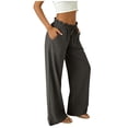 thumbnail image 4 of Miluxas Women's Paperbag Waist Wide Leg Pants Solid Color High Waist Drawstring Work Casual Trousers with Pockets for Vacation Travel Gray, 4 of 5