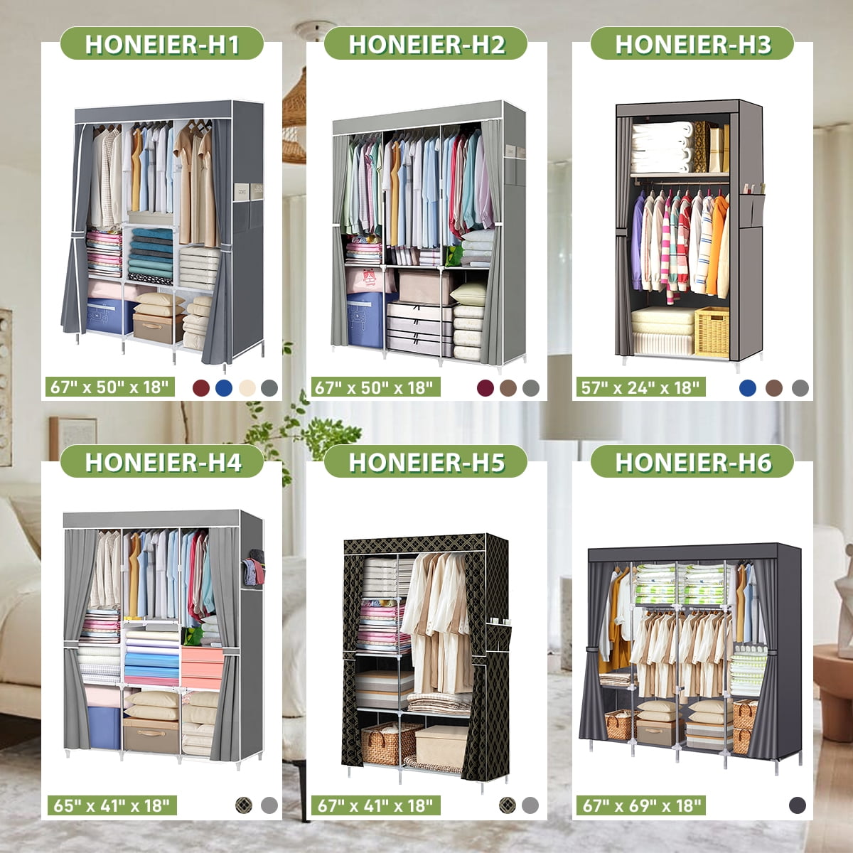 Portable Closet with 3 Hanging Rod Closet Organizer Clothes Rack with 7 Shelves, 65*41 Inch Portable Wardrobe with Waterproof Cover Clothes Storage Organizer for Bedroom Closet