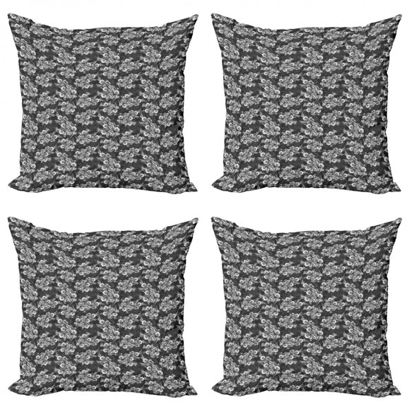 Ambesonne Damask Throw Pillow Cover 4 Pack, Flower Bouquets Bridal, 18", Dark Taupe White