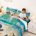 thumbnail image 3 of Manfei Cute Sea Turtle Queen Sheets,Sandy Beach Queen Sheet Sets,Yellow Green,4pcs,1 Flat Sheet, 1 Fitted Sheet and 2 Pillowcases, 3 of 7