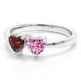 thumbnail image 2 of Gem Stone King 925 Sterling Silver Fashion Right-Hand Ring Heart Shape Red Garnet and Vivid Pink Moissanite (1.10 Cttw, Size 9), 2 of 6