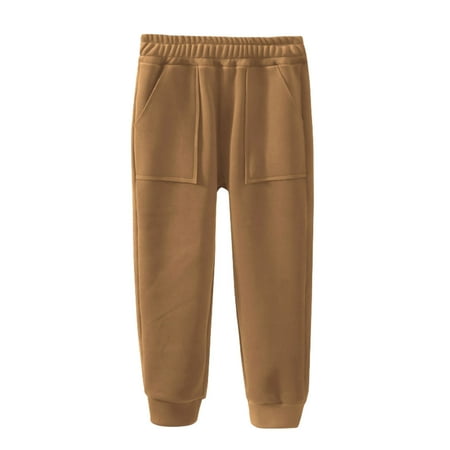 

ZHAGHMIN Winter Baby Boys Girls High Waist Sweatpants with Pockets Solid Color Thicken Sports Pants Soft Comfy Jogger Pants Warm Outfits Khaki Size110