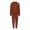 thumbnail image 6 of CFLVAEK Womens 2 Piece Outfits Sweatsuit Casual Long Sleeve Hooded Sweatshirts Comfort High Waist Sweatpants Fall Winter Workout Set Brown M, 6 of 7