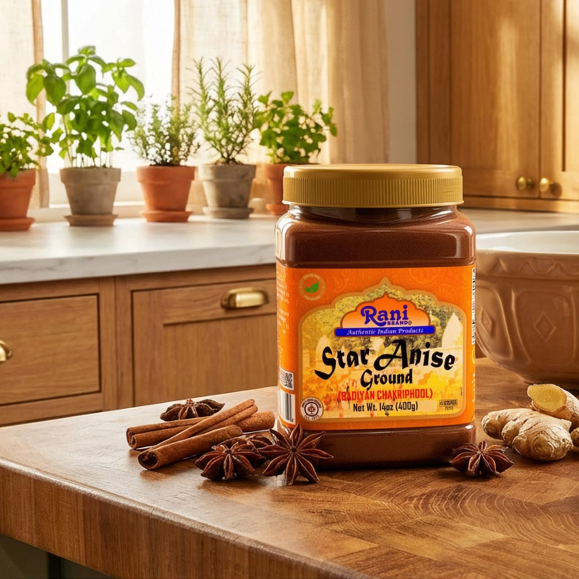 Rani Star Anise Powder (Badian Khatai) Ground Spice 14oz (400g) PET Jar ~ All Natural | Gluten Friendly | NON-GMO | Vegan | Indian Origin
