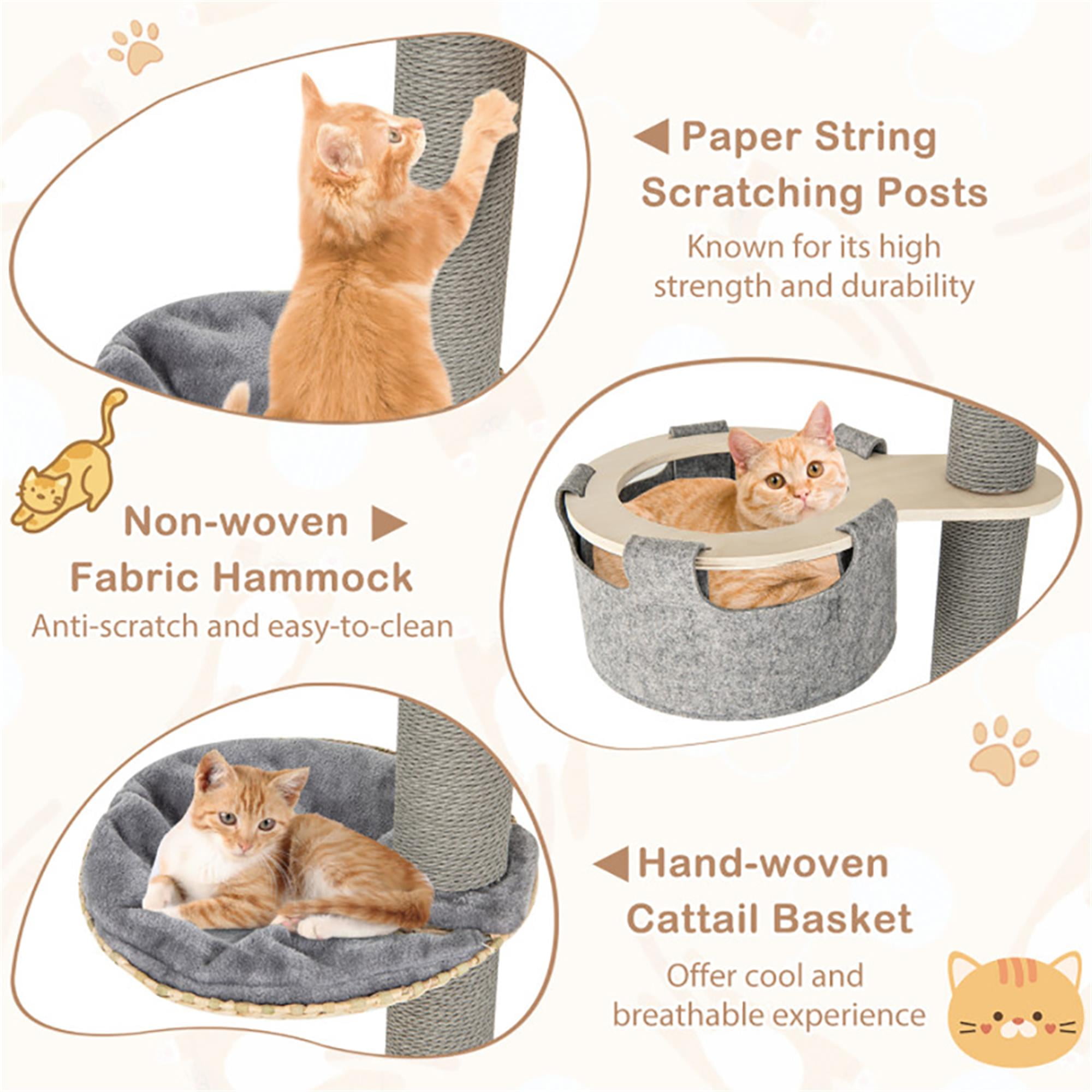 resenkos Floor to Ceiling Cat Tree Ajustable Height 100"-110", 6 Tiers Tower with Cat Condo Hammock and Sisal Covered Post for Indoor Cats, Gray