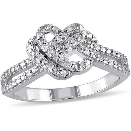 Miabella 1/10 T.W. Diamond Sterling Silver Criss-Cross Heart Ring