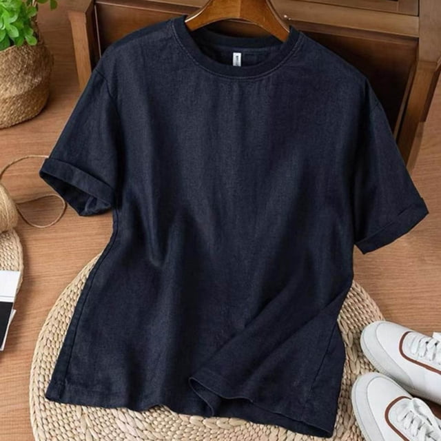 Ceisia Men's Breathable Cotton Linen T-shirt Short Sleeve Round Neck Loose Fit Casual All Season Tops Blue XXXL Gifts
