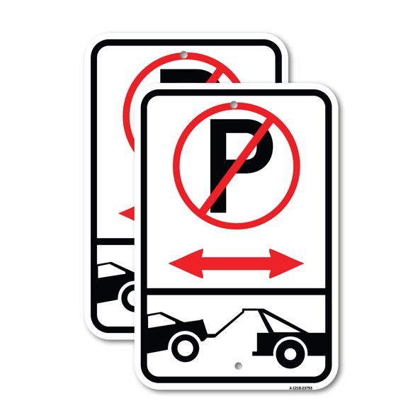 (2 Pack) No Parking - Tow Away Zone (With Graphic) | 18" X 24" Heavy-Gauge Aluminum Sign | Rust Free Aluminum, Weather Resistant, Waterproof, Fade Resistant, 2 Pre-drilled Holes