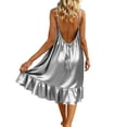thumbnail image 2 of Admvng Satin Dress for Women Round Neck Backless Casual Summer Ruffle Hem Nightgown, 2 of 9