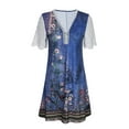 thumbnail image 3 of DYMADE Women Fit & Flare A-Line Skirts Summer Retro Lace Print V-Neck Dress, 3 of 7