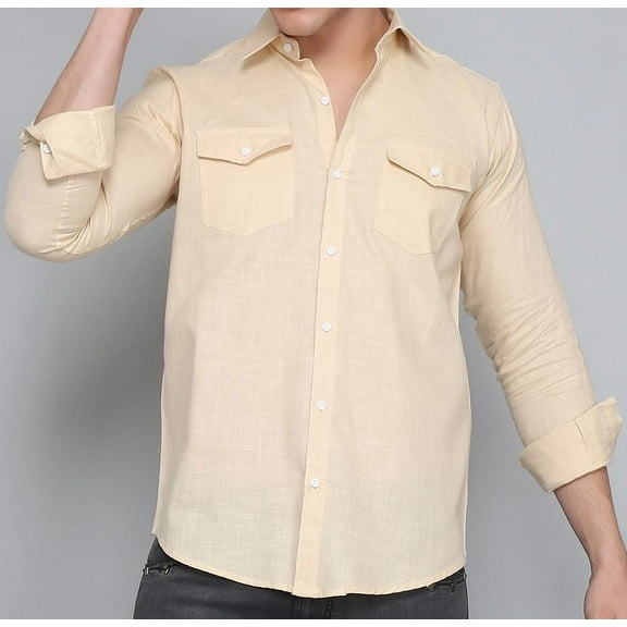 Men's Cream Double Pocket Shirt