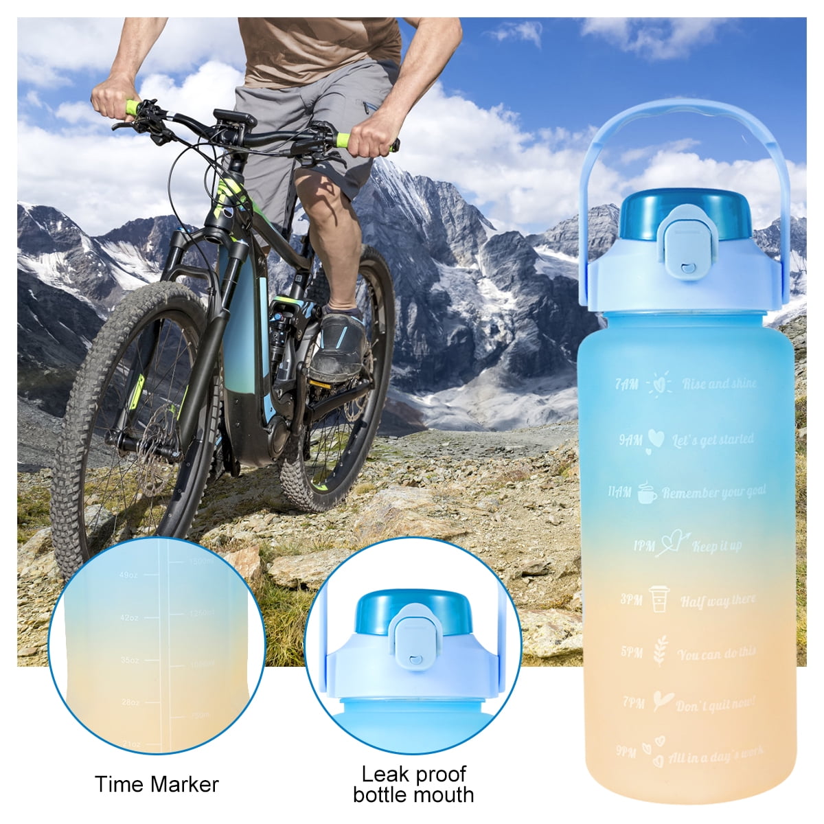 2L Water Bottle with Straw Botella De Agua 2 Litros Garrafa Sport Gym with  Time Marker Portable Large Chaleira with Straw