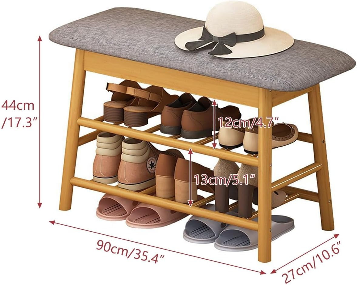 ShadeMart 36" Entryway Bench with Shoe Rack, Linen Storage Ottoman Bench for Bedroom End of Bed, 2-Tier Shoe Rack, Flip top Storage Box, Shoe Rack Organizer, Upholstered Bench
