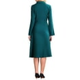 thumbnail image 3 of INSPIRE CHIC Women's Notch Lapel Wrap Neck Long Sleeve A-Line Midi Pleated Dress S Green Blue, 3 of 5